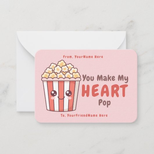 Cute Popcorn Valentine Classroom Note Card ノートカード (正面)