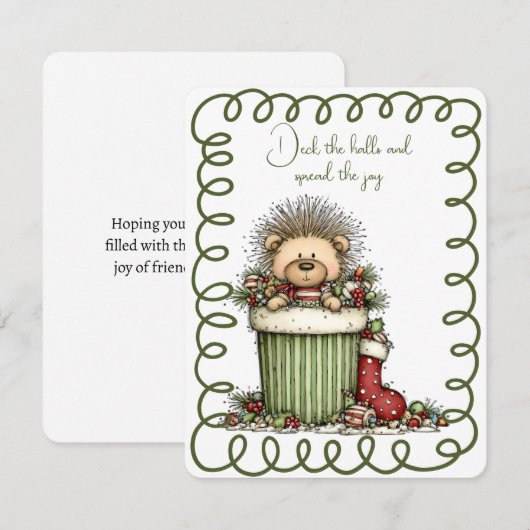 Cute Porcupine In a Box of Decorations シーズンカード (正面/裏面)