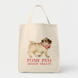 Cute posh pug whimsy in red bow tie dog watercolor トートバッグ