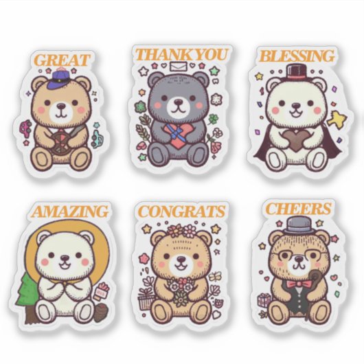 Cute Positive Bear-6 Designs シール (正面)