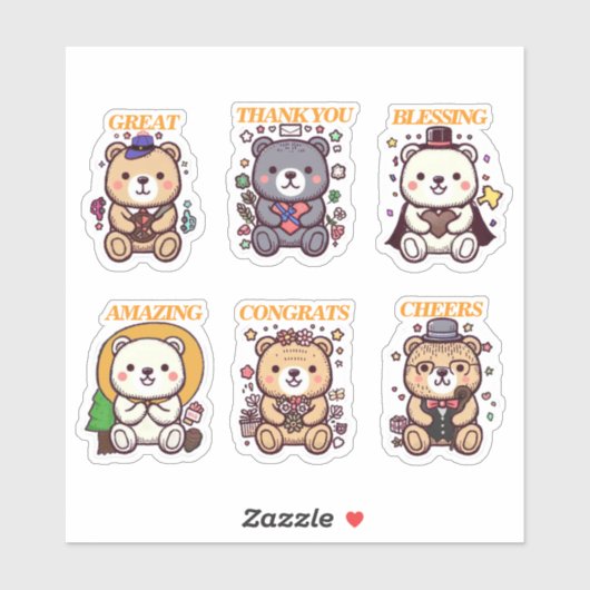 Cute Positive Bear-6 Designs シール (シート)