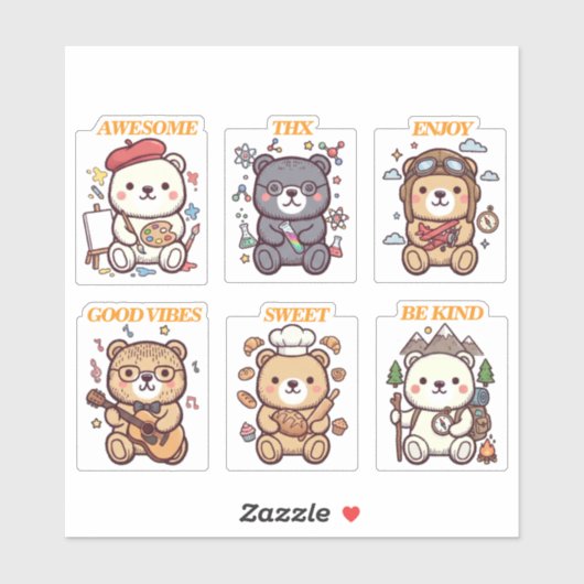 Cute Positive Bear-6 Designs-vol2 シール (シート)