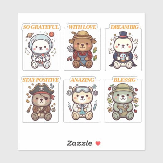 Cute Positive Bear-6 Designs-vol3 シール (シート)