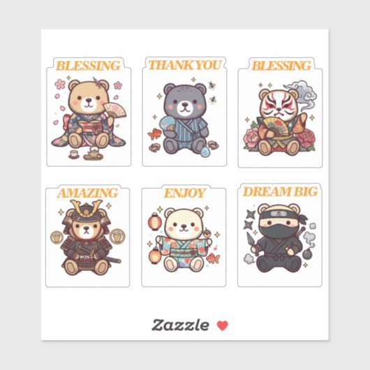Cute Positive Bear-6 Designs-vol4 シール (シート)