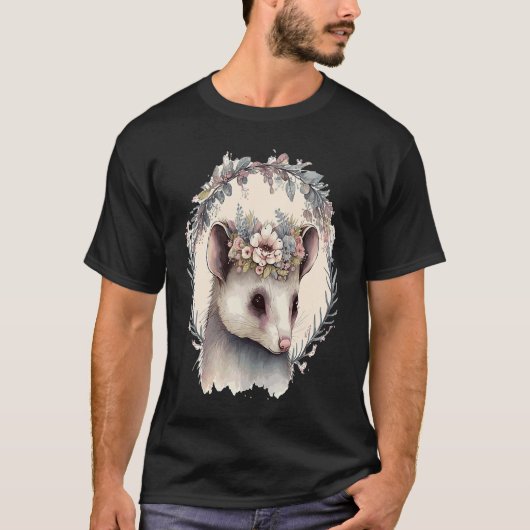 Cute Possum Flower Crown Watercolor Animal Tシャツ (正面)
