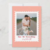 Cute Postage Stamp Photo Hearts Valentine's Day シーズンカード (正面)