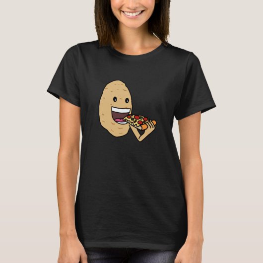 Cute Potatoe Pizza Eating Vegetable Hobby Chef Tシャツ (正面)