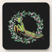 Cute Praying Mantis And Mountain Laurel Blossom コースター (正面)