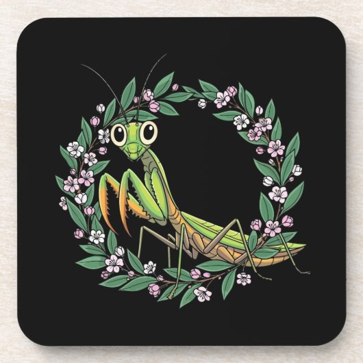 Cute Praying Mantis And Mountain Laurel Blossom コースター (正面)