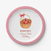Cute Preppy Berry First Birthday Strawberry ペーパープレート (正面)