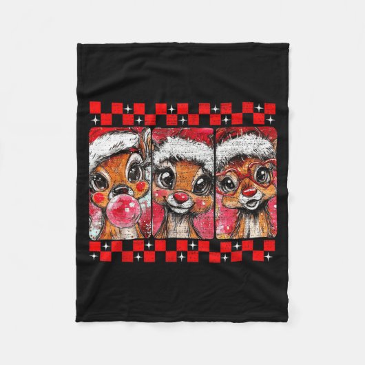 Cute Preppy Christmas,reindeer Brushstrokes Funny  フリースブランケット (正面)