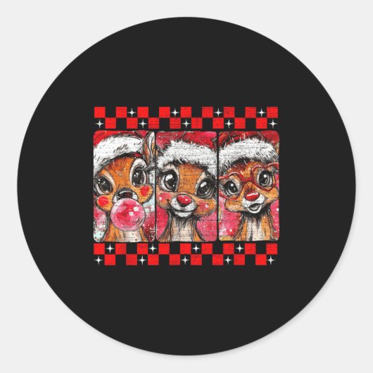 Cute Preppy Christmas,reindeer Brushstrokes Funny  ラウンドシール (正面)