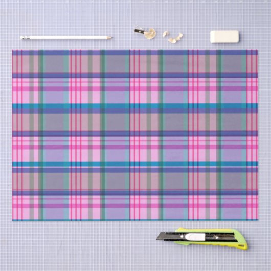 Cute Preppy Retro Plaid Pattern in Pink and Blue 薄葉紙 (クラフト)