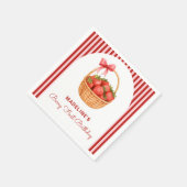 Cute Preppy Striped Berry First Birthday スタンダードカクテルナプキン (角)