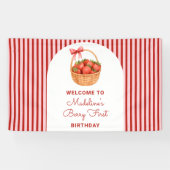 Cute Preppy Striped Berry First Birthday Welcome 横断幕 (横)