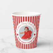 Cute Preppy Striped Berry First Girl Birthday 紙コップ (正面)