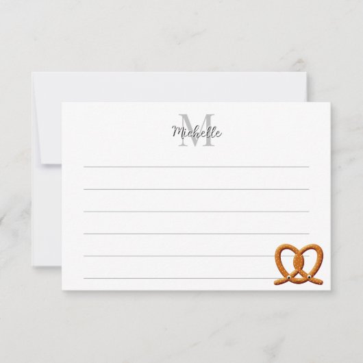 Cute Pretzel Drawing Lined Monogram Personalized ノートカード (正面)
