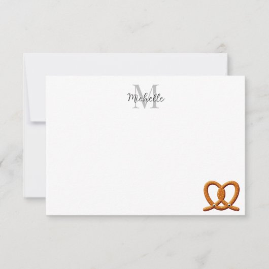Cute Pretzel Drawing  Monogram Personalized ノートカード (正面)