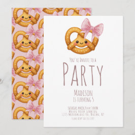 Cute Pretzel Girl Birthday Party 招待状