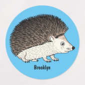 Cute prickly hedgehog cartoon illustration  ラベル (デザイン1)