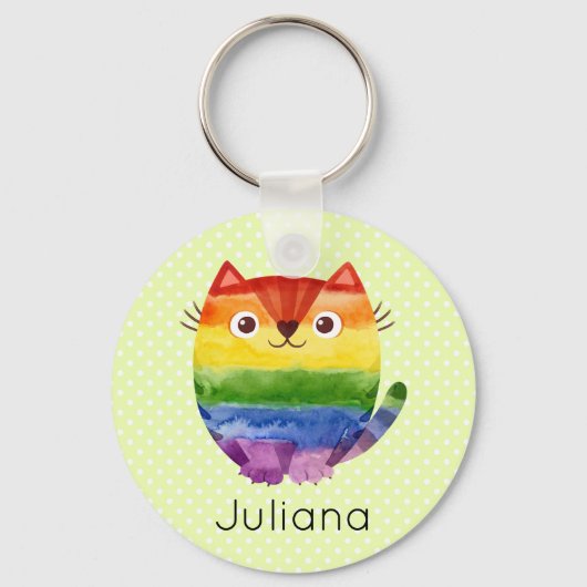 Cute Pride Kitty Watercolor  キーホルダー (正面)