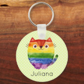 Cute Pride Kitty Watercolor  キーホルダー (正面)