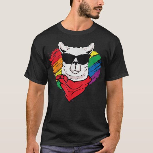 Cute Pride LLama Sunglasses Funny LGBTRainbow Tシャツ (正面)