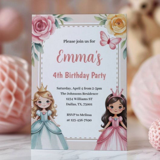 Cute Princess Birthday Party 招待状