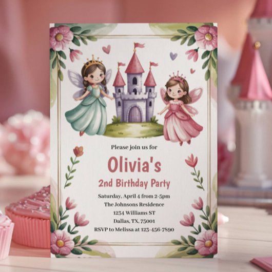 Cute Princess Fairy 2nd Birthday Party 招待状