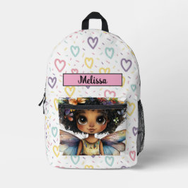 Cute Princess Fairy Black Girl Customizable Name  プリントバックパック