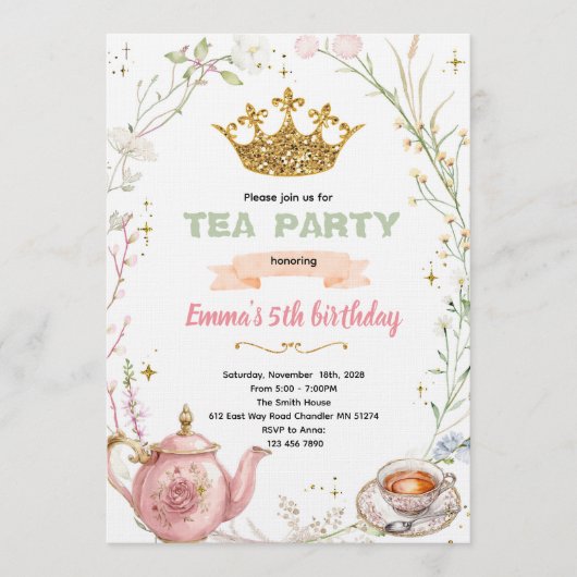 Cute princess tea party invitation 招待状 (正面)