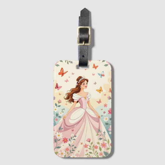 Cute princess with butterflies ラゲッジタグ (正面縦)