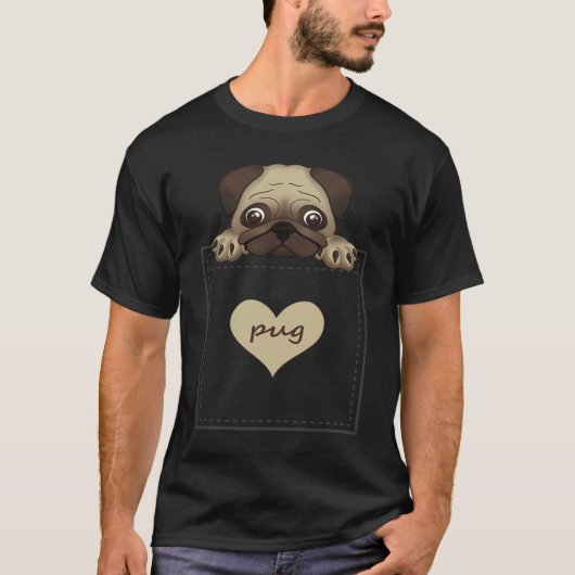 cute printed pug in  pocket men women girls boys tシャツ (正面)