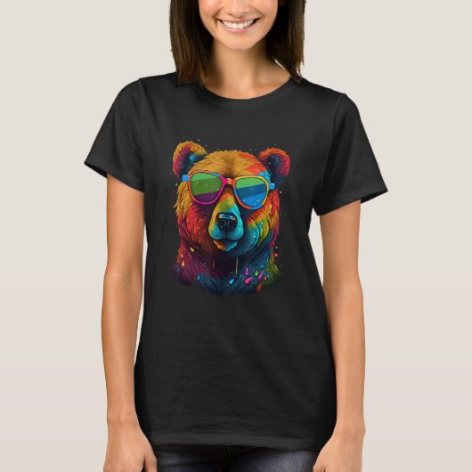 Cute Pro Gay Bear Sunglasses Pride 2023 Rainbow LG Tシャツ (正面)
