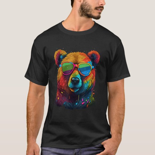 Cute Pro Gay Bear Sunglasses Pride 2023 Rainbow LG Tシャツ (正面)