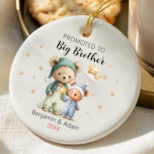 Cute promoted to big brother teddy bears christmas セラミックオーナメント