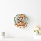 Cute Puffer Fish Coffee & Reading Art ラウンド壁時計 (ホーム)