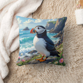 Cute Puffin on the Seashore themed   クッション