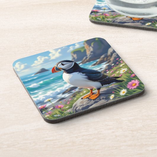 Cute Puffin on the Seashore themed   コースター (左側)