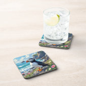 Cute Puffin on the Seashore themed   コースター (右側)