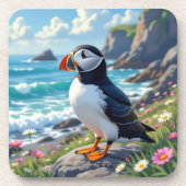 Cute Puffin on the Seashore themed   コースター (正面)
