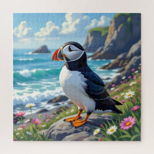 Cute Puffin on the Seashore themed ジグソーパズル (縦)