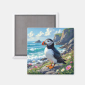 Cute Puffin on the Seashore themed   マグネット (正面/裏面)
