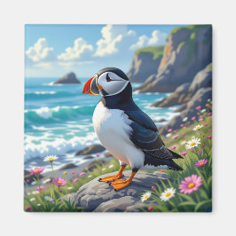Cute Puffin on the Seashore themed   マグネット
