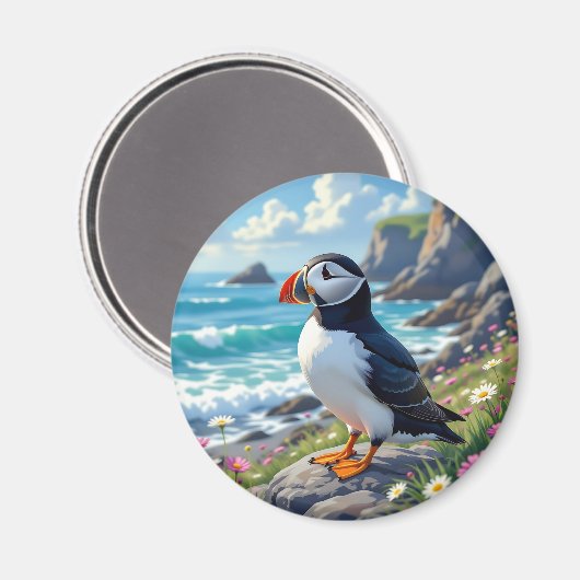 Cute Puffin on the Seashore themed   マグネット (正面/裏面)