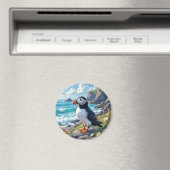 Cute Puffin on the Seashore themed   マグネット (インサイチュ (食洗機))