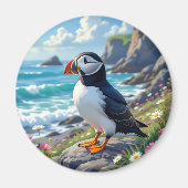 Cute Puffin on the Seashore themed   マグネット (正面)