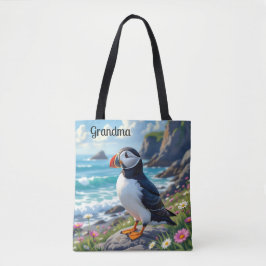 Cute Puffin on the Seashore themed Personalized トートバッグ