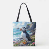 Cute Puffin on the Seashore themed Personalized トートバッグ (裏面)