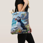 Cute Puffin on the Seashore themed Personalized トートバッグ (クローズアップ)